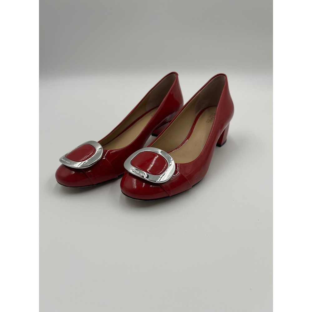 Michael Michael Kors Red Patent Leather Buckle Block Heel Pumps Size 8M